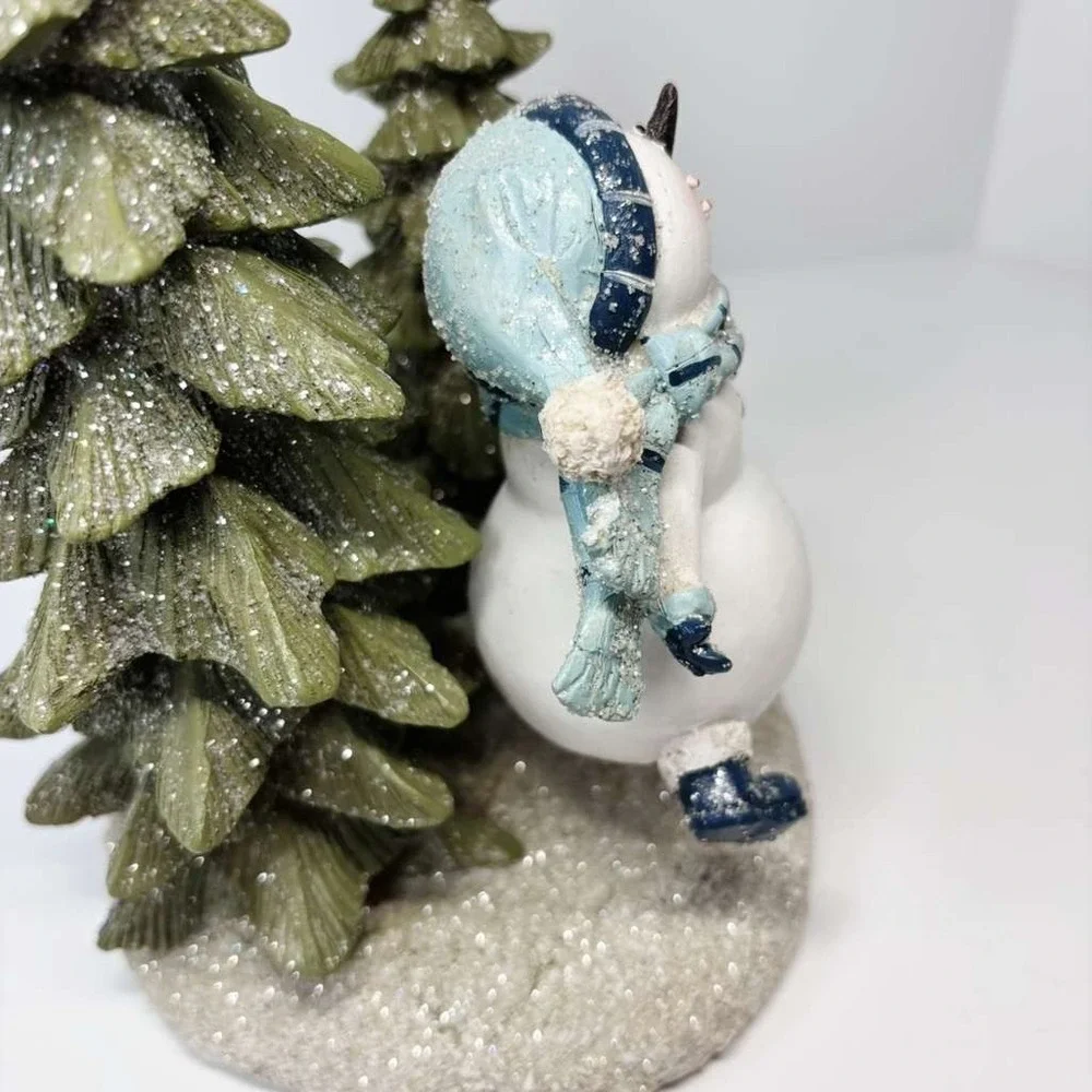 Vintage Y2K Skating Snowman Porcelain Christmas Holiday Figure 9.5